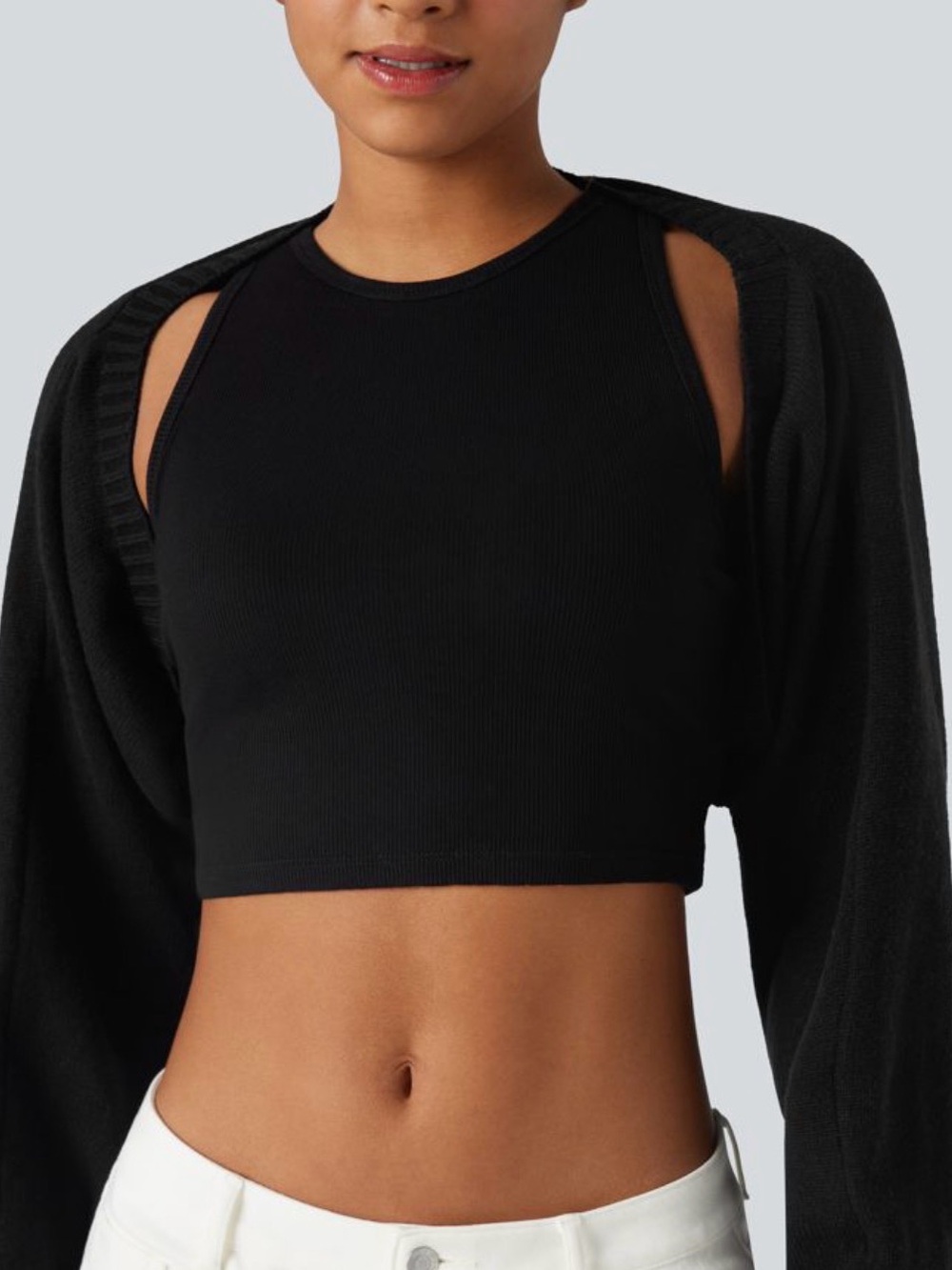 NWT [Halara] Reglan Long Sleeve Relaxed Fit Casual Sweater Shrug Black Women’s M - Picture 4 of 14